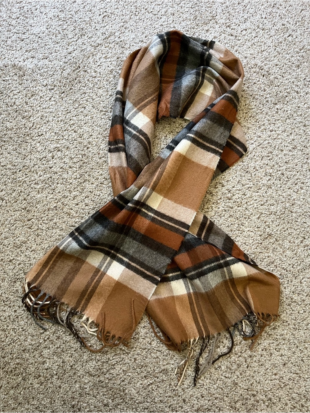 Cashmink V Fraas Scarf Brown & Black Plaid Scarf Fringe Soft Womens Mens